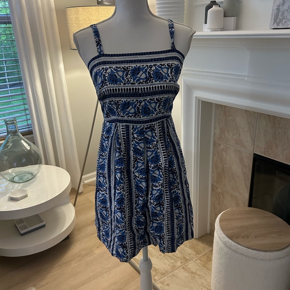 LOFT Blue and White Sleeveless Sundress